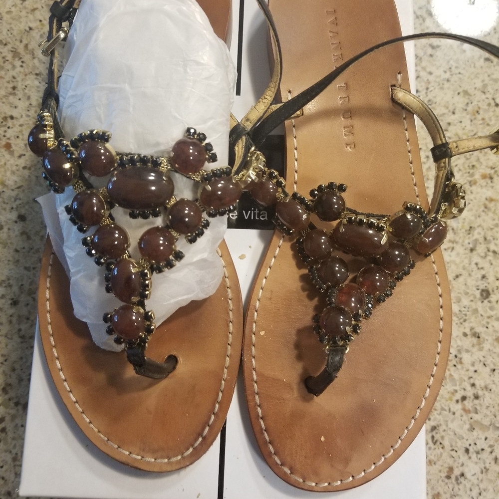 Ivanka brown jeweled sandals size 8 1/2